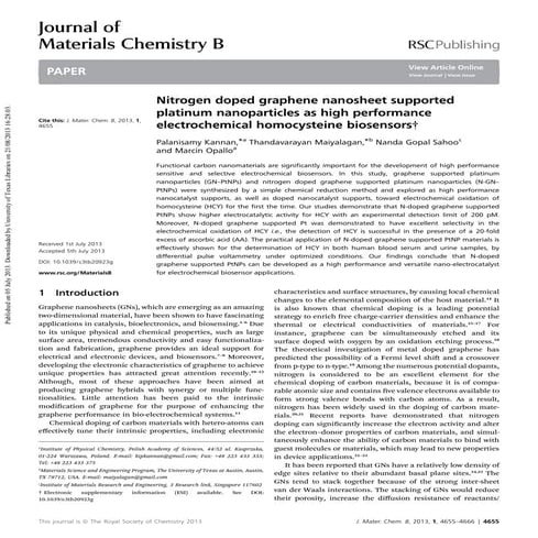 Nitrogen doped graphene nanosheet supported platinum nanoparticles as high pe...