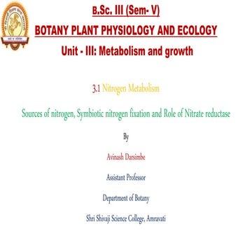 Nitrogen Metabolism : Sources of Nitrogen