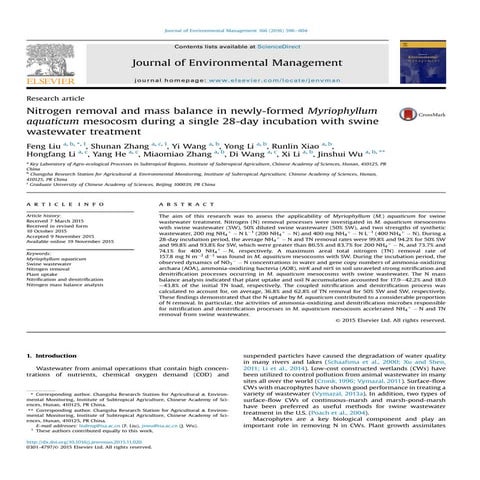 Nitrogen removal and mass balance in newly formed myriophyllum aquaticum meso...