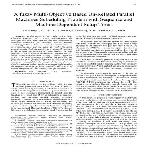 Nitt paper   A fuzzy multi-objective based un-related parallel Machine Schedu...