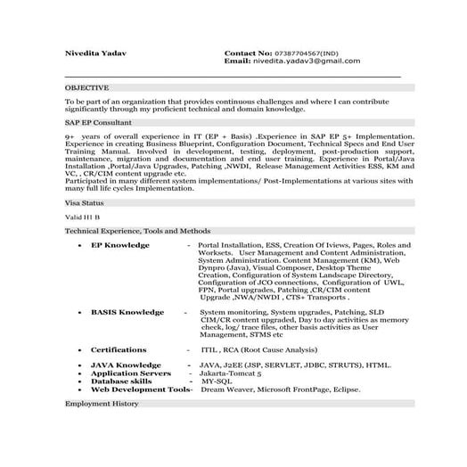 Niveditay resume enterprise_portal