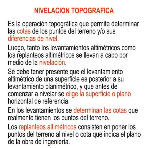 NIVELACIÓN TOPOGRÁFICA - TOPOGRAFÍA I