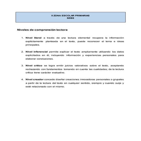 Niveles de comprension lectora