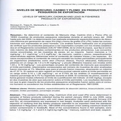 Niveles de mercurio, cadmio y plomo en peces