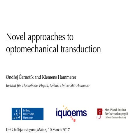 Novel approaches to optomechanical transduction