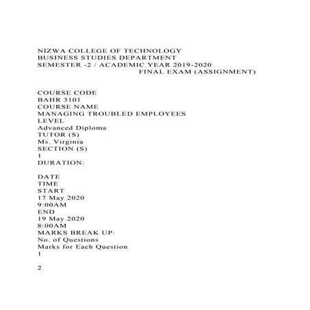 NIZWA COLLEGE OF TECHNOLOGYBUSINESS STUDIES DEPARTMENTSEMEST.docx