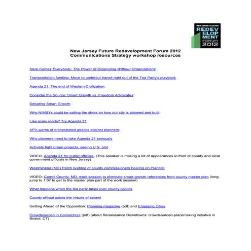 NJ Future Redevelopment Forum Communications Strategy resources