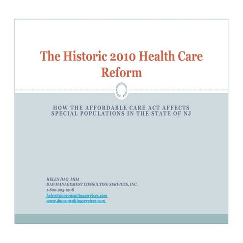 Health Care Reform: Implications for Special Populations