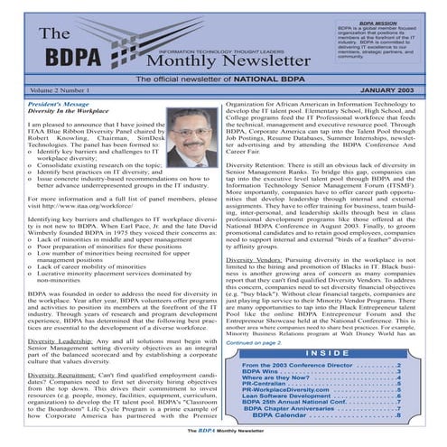 Newsletter: National BDPA (Jan 2003)