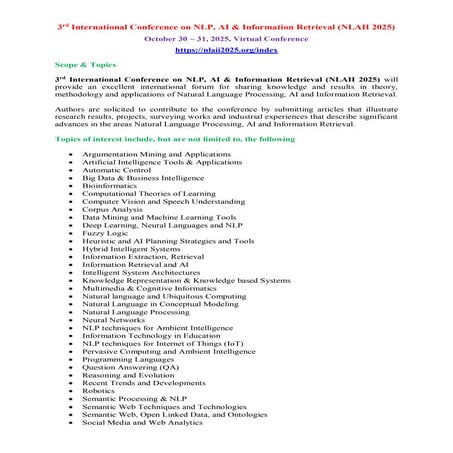 3rd International Conference on NLP, AI & Information Retrieval (NLAII 2025)