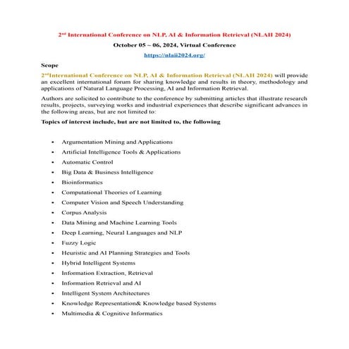 Call for Papers - 3rd International Conference on NLP, AI & Information ...