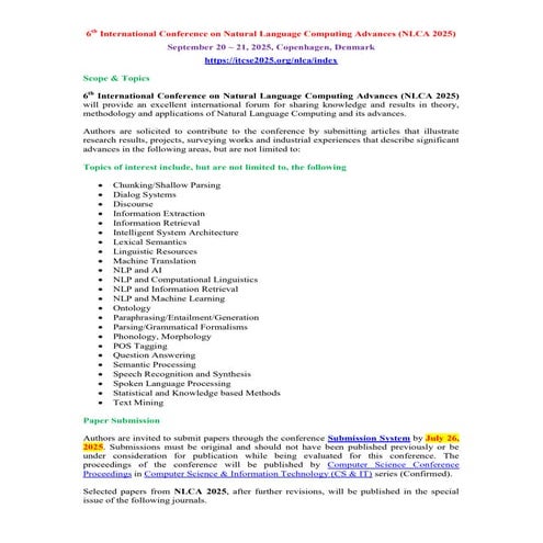 6th International Conference on Natural Language Computing Advances ...