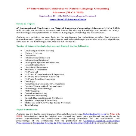6th International Conference on Natural Language Computing Advances (NLCA 2025)
