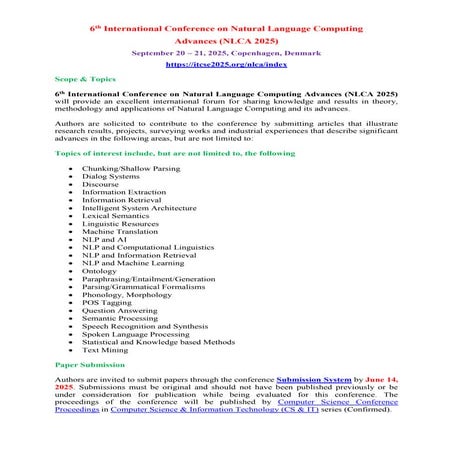 6th International Conference on Natural Language Computing Advances (NLCA 2025)