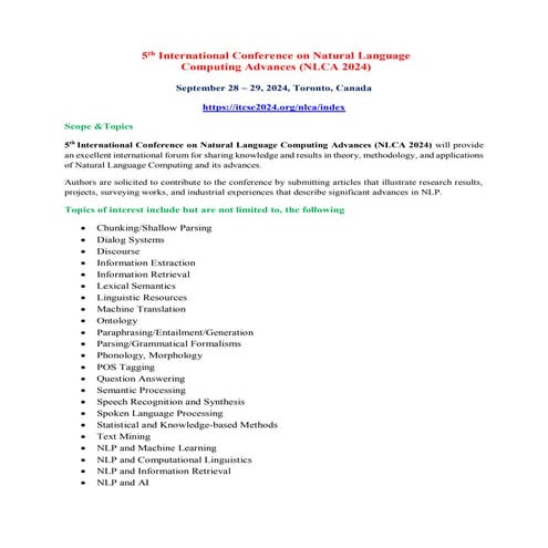 5th International Conference on NLP Trends & Technologies (NLPTT 2024)