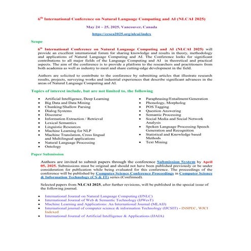 Call for Papers - 6th International Conference on Natural Language ...