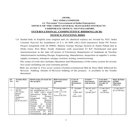 Notice for Energy Storage Project by Neyveli Lignite Corporation (NLC)