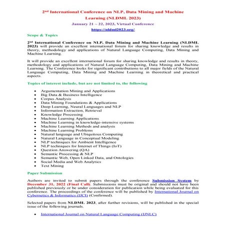 6th International Conference on NLP & Data Mining (NLDM 2026) | PDF
