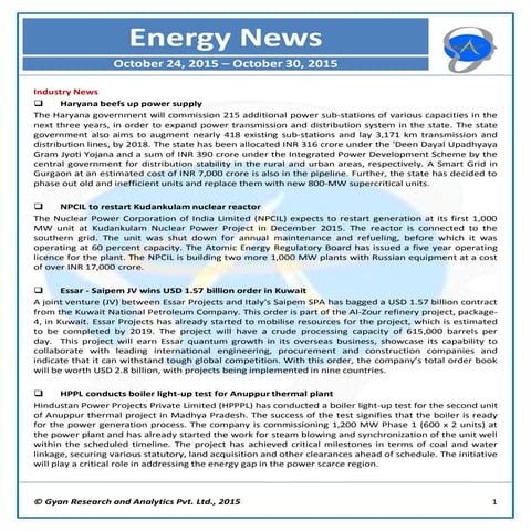 Nl energy oct 24 - oct 30, 2015