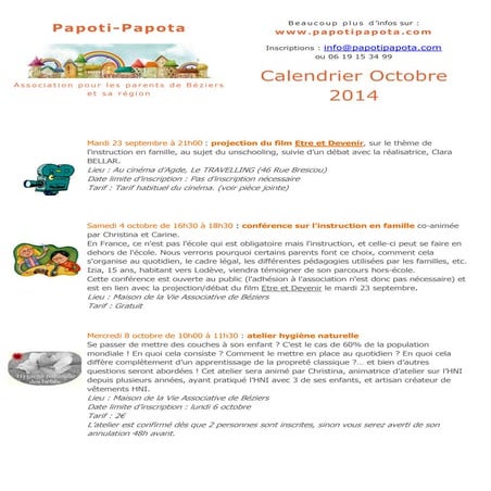 Newsletter Octobre 2014 Papoti-Papota