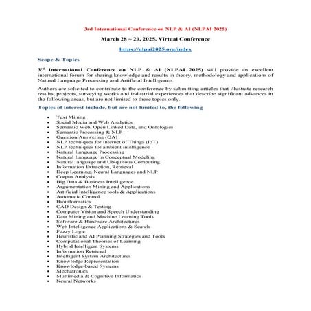 3rd International Conference on NLP & AI (NLPAI 2025)