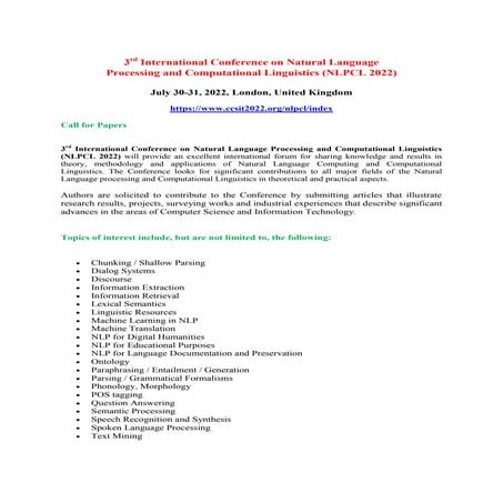 3rd International Conference on Natural Language Processing and Computational...