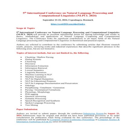 5th International Conference on Natural Language Processing and Computational...