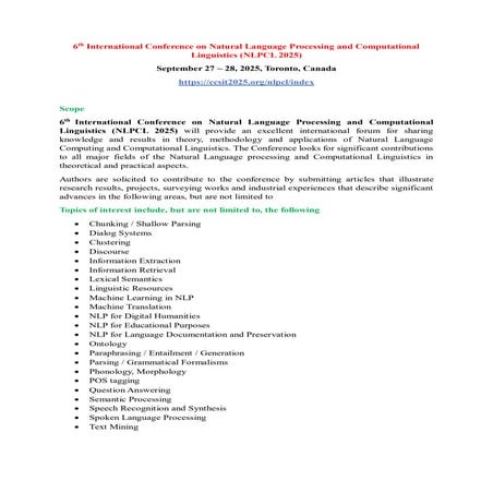 Call For Papers - 6th International Conference on Natural Language Processing...