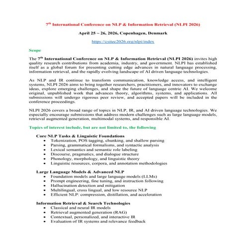 NLP & Information Retrieval Conference 2026 – CFP | PDF