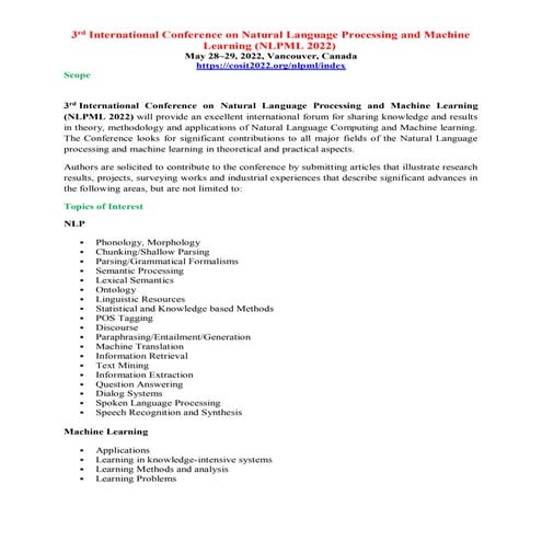 3rd International Conference on Natural Language Processing and Machine Learn...