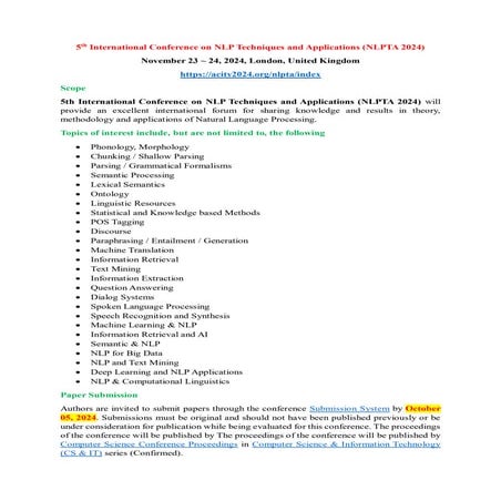 5th International Conference on NLP Techniques and Applications (NLPTA 2024)