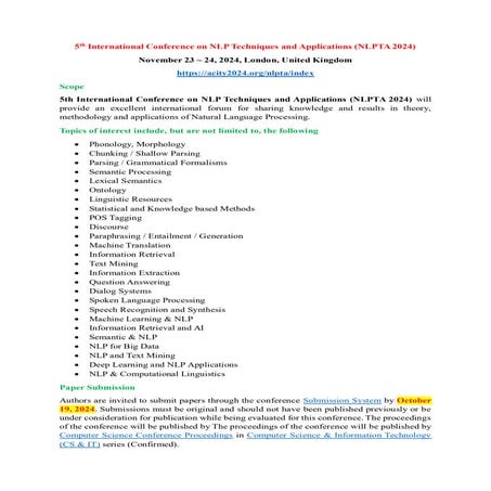 5th International Conference on NLP Techniques and Applications (NLPTA 2024)