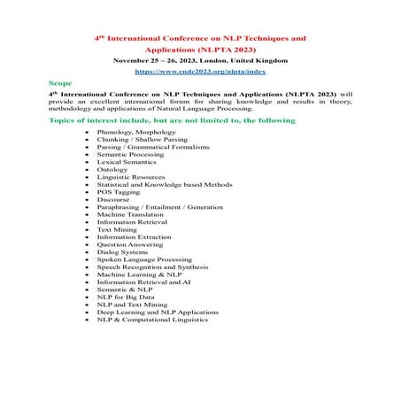 4th International Conference on NLP Techniques and Applications (NLPTA 2023)