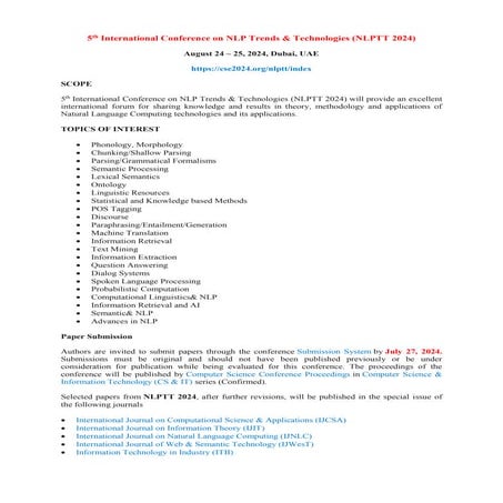 Call for Papers - 6th International Conference on NLP Trends ...