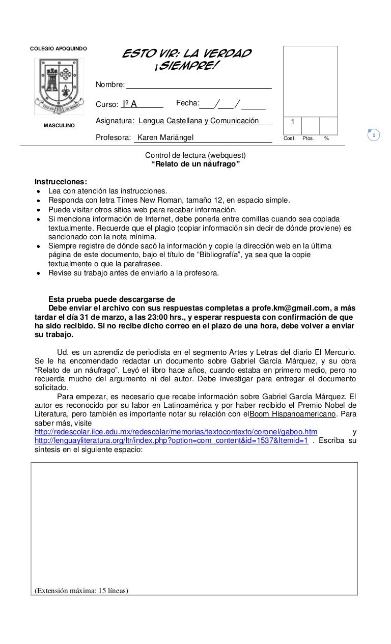 Webquest Relato De Un Naufrago