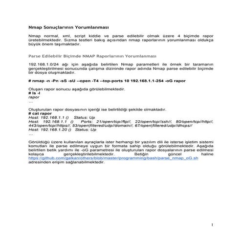 Nmap sonuclarinin yorumlanmasi