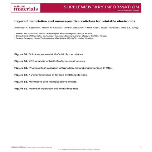 Layered memristive and memcapacitive switches for printable electronics
