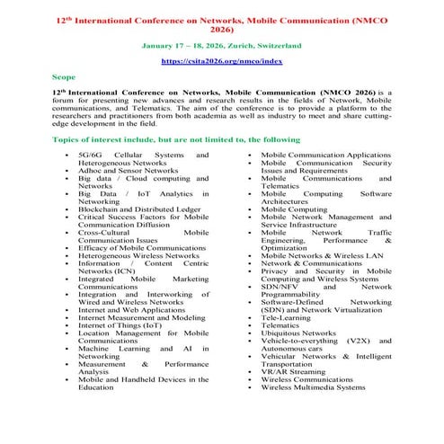 Submit Your Research Papers...!  12th International Conference on Networks, M...