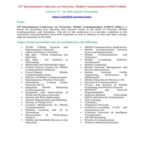 Submit Your Research Papers...!  12th International Conference on Networks, M...