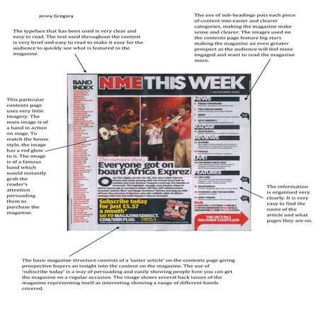 Nme contents page analysis