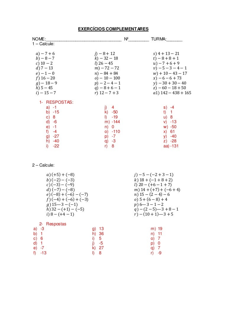 Multiplicação E Divisão De Números Inteiros Exercicios