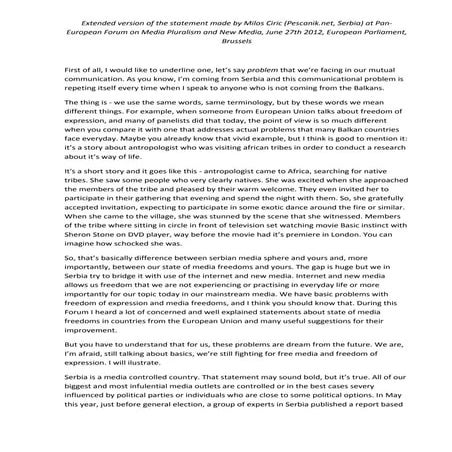 Speech by Milos Ciric