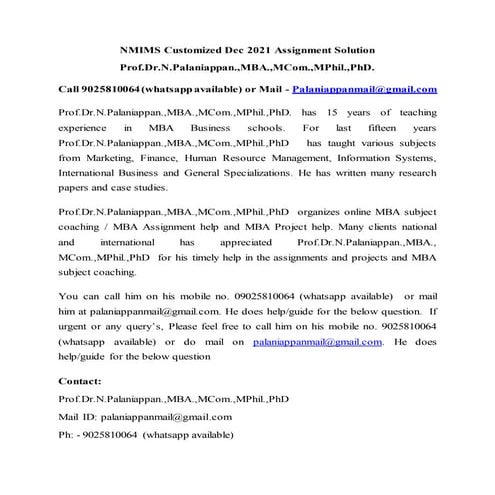 NMIMS  Customized  Dec 2021 Assignment Solution 