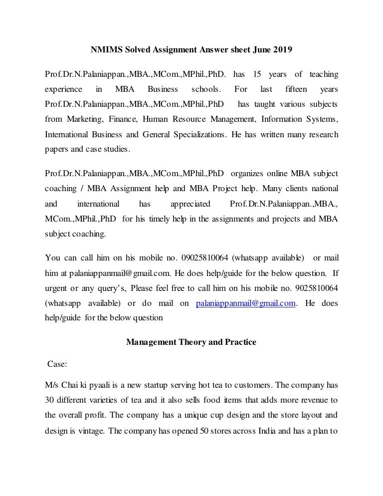 NMIMS Solved Assignment Answer Sheet June 2019