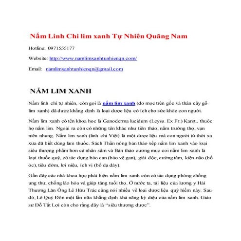 Nấm linh chi lim xanh tự nhiên Quảng Nam