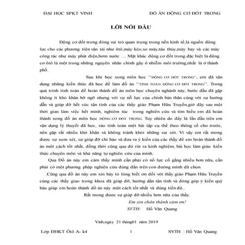 đồ áN động cơ đốt trong tính toán động cơ đốt trong