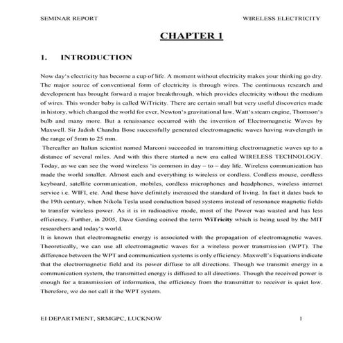 wireless electricity report word docs