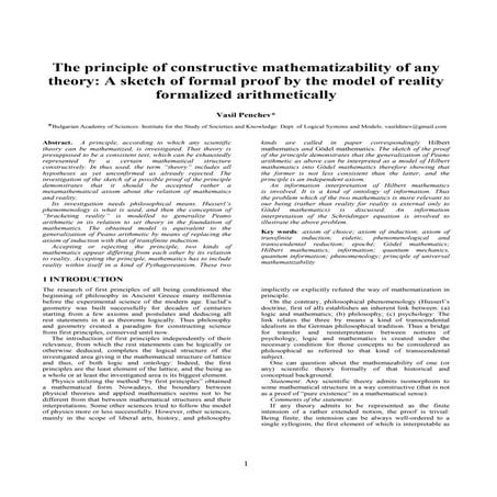 The principle of constructive mathematizability of any theory: A sketch of fo...