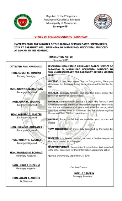 Brgy. 6 RESOLUTION No. 10 REPAINTING OF BARANGAY HALL | PDF