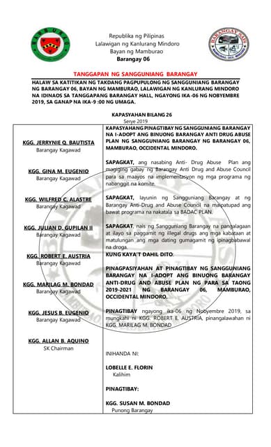 BRGY. 6 RESOLUTION NO. 20 Series of 2019 PATROL VEHICLE REQUEST | PDF